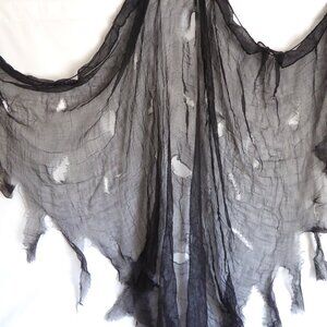 LOT OF 6 HALLOWEEN DECORATIVE BLACK CREEPY CLOTH SHEER FABRIC WINDOW DOOR